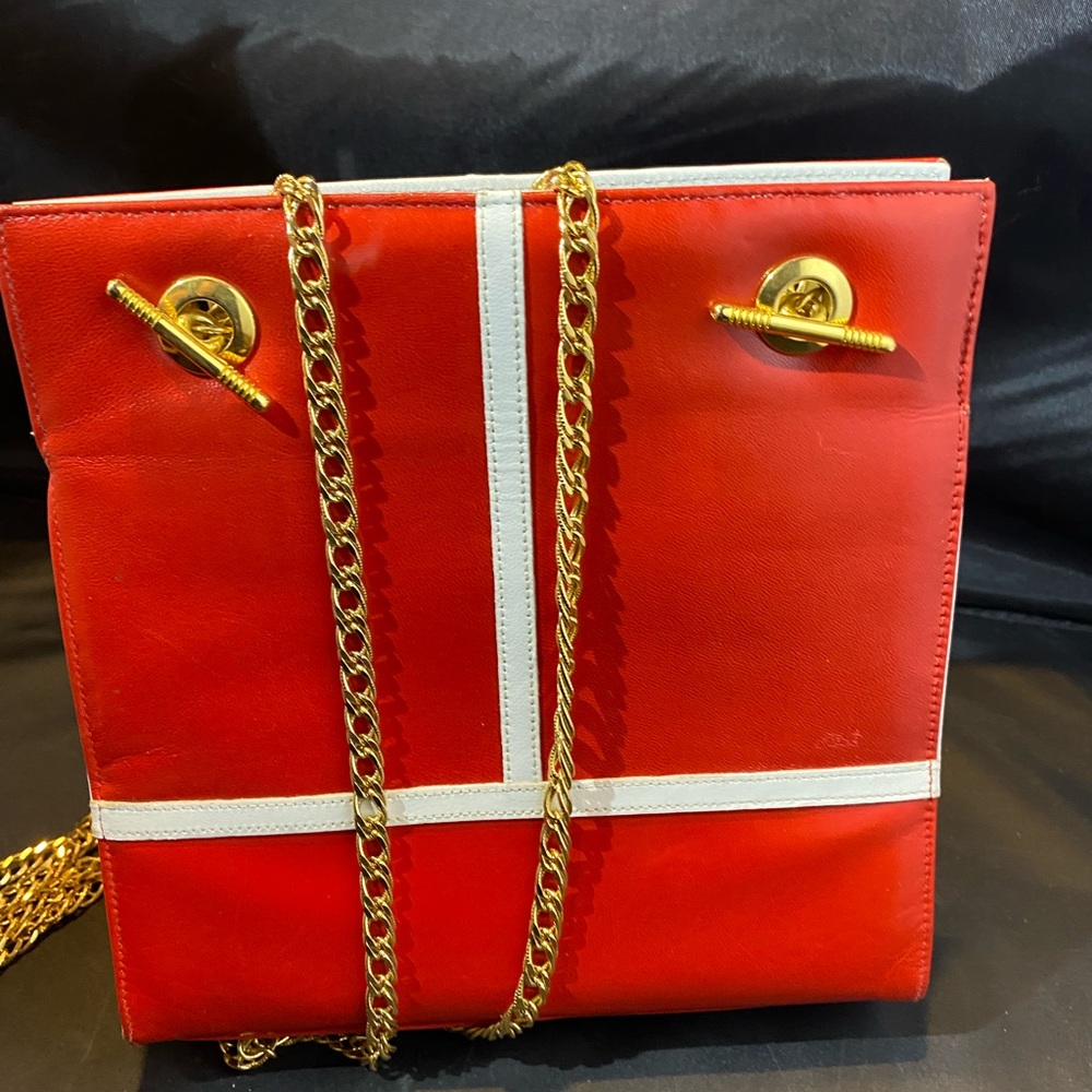 Vintage Frenchy Red and White purse with gold chain